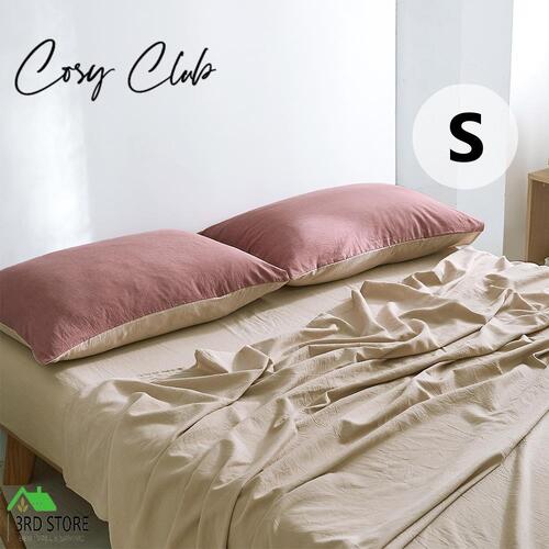 Cosy Club Cotton Sheet Set Bed Sheets Set Single Cover Pillow Case Red Beige