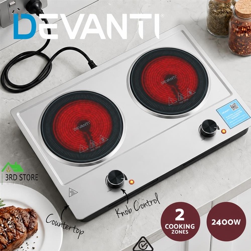 Devanti 2 Hobs Ceramic Cooktop Electric Hot Plate Infrared Knob Control 2400W