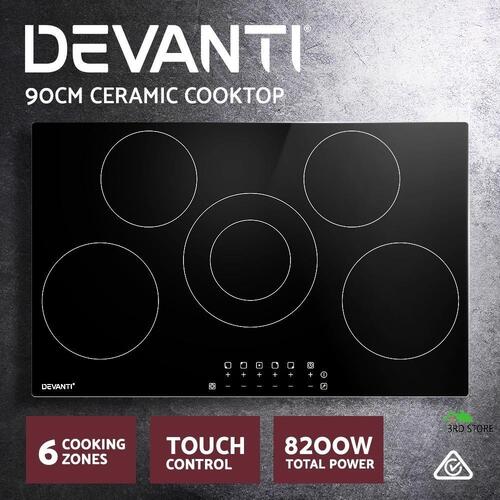 Devanti Ceramic Cooktop 90cm Electric Cook Top 5 Burner Stove Touch Control