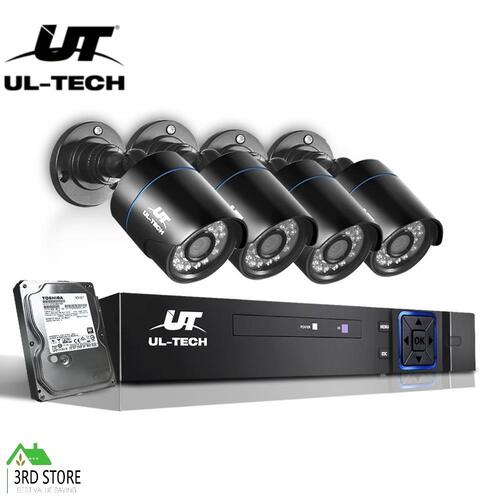 UL-Tech CCTV Security System 2TB 4CH DVR 1080P 4 Camera Sets Outdoor IP