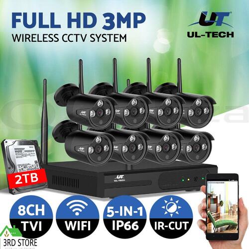UL-Tech CCTV Wireless Security System 2TB 8CH NVR 1080P 8 Camera Sets