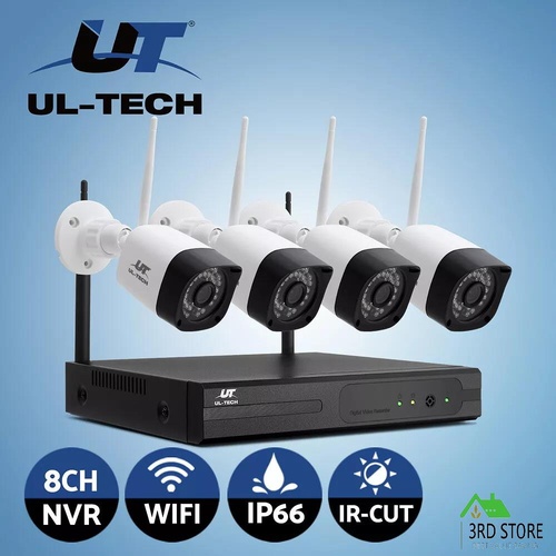 UL-tech Wireless CCTV 3MP Security Camera 8CH NVR 4 Square Cameras WiFi Outdoor