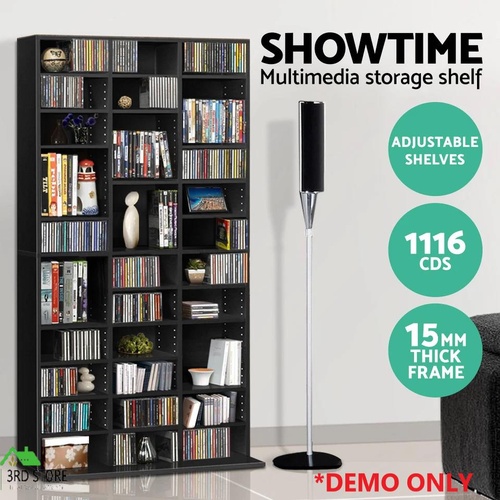 Artiss Bookshelf Display Shelf CD Storage Media Rack Stand Cupboard Book Black