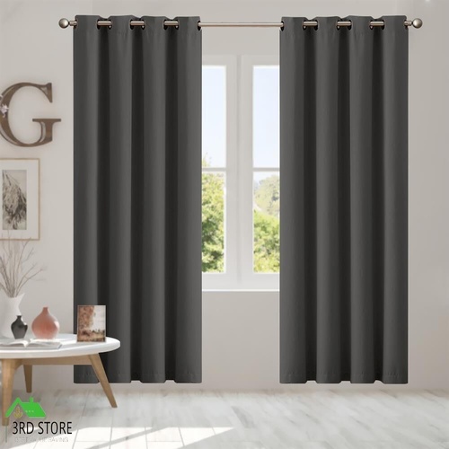 2x Blockout Curtains Panels 3 Layers Eyelet Room Darkening 132x160cm Charcoal