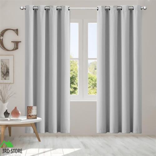 2x Blockout Curtains Panels 3 Layers Eyelet Room Darkening 132x230cm Grey