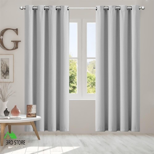 2x Blockout Curtains Panels 3 Layers Eyelet Room Darkening 140x160cm Grey