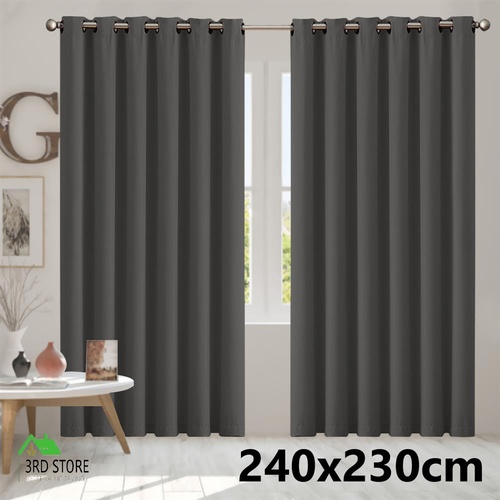 2 Pcs 240x230cm 90% Blockout Curtains with 3 Layers in Charcoal Colour