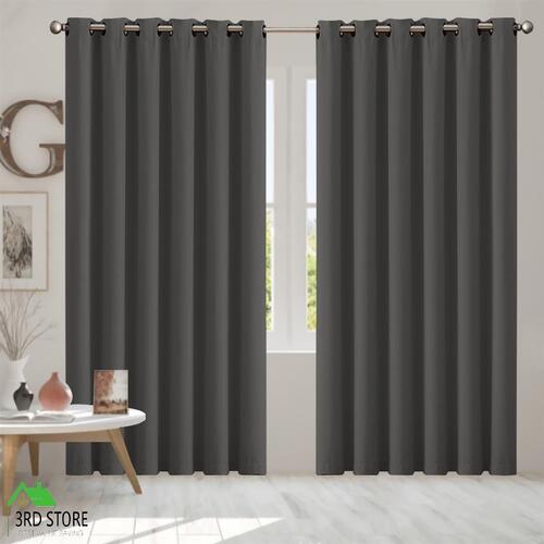 2 Pcs 240x230cm 90% Blockout Curtains with 3 Layers in Charcoal Colour