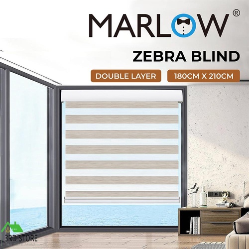 Marlow Blackout Zebra Roller Blind Curtains Double Window Sunshade 180x210 White