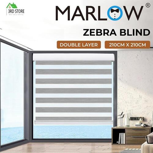 Marlow Blackout Zebra Roller Blind Curtains Double Window Sunshade 180x210 White
