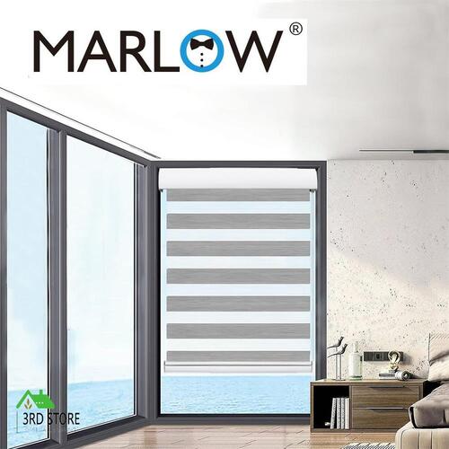 Marlow Blackout Zebra Roller Blind Curtains Double Window Sunshade 60x210 Grey