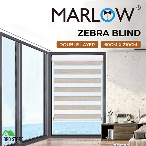 Marlow Blackout Zebra Roller Blind Curtains Double Window Sunshade 60x210 White