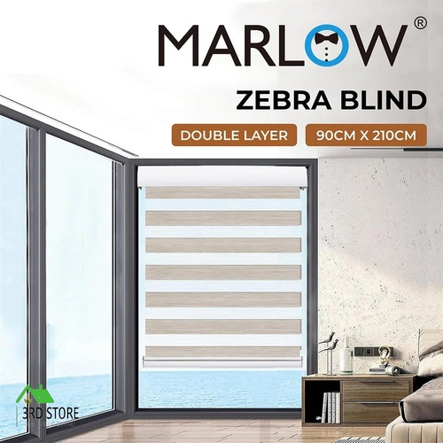 Marlow Blackout Zebra Roller Blind Curtains Double Window Sunshade 90x210 White
