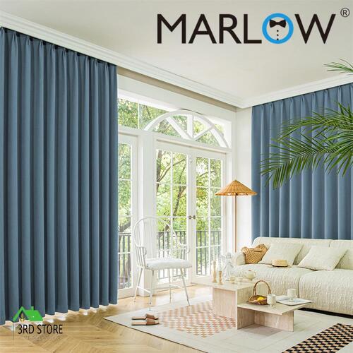 Marlow 2XBlockout Curtains Chenille Blackout Draperies Eyelet Day 180x250 Blue