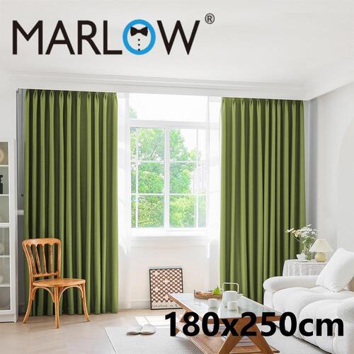 Marlow 2XBlockout Curtains Chenille Blackout Draperies Eyelet Day 180x250 Green