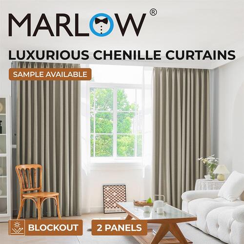 Marlow 2XBlockout Curtains Chenille Blackout Draperies Eyelet Day 240x250 Coffee