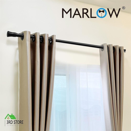 Marlow Black Curtain Rod Steel Quiet Rail Pole Pommel Set Extendable