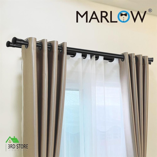 Marlow Black Double Curtain Rod Steel Pole Pommel Set Extendable Adjustable