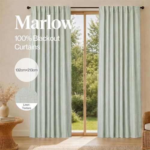 Marlow Blackout Curtains Thermal Linen Look Blockout Drapes 2 Panels Green