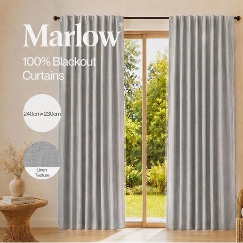 Marlow 2 Panels Blackout Curtains Thermal Linen Look Blockout Drapes Grey