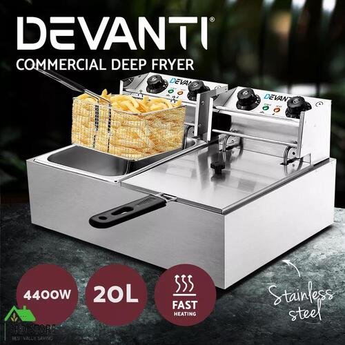 Devanti Electric Commercial Deep Fryer Twin Frying Basket Chip Cooker Kitchen