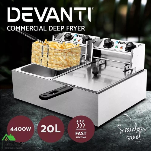RETURNs Devanti Electric Commercial Deep Fryer Twin Frying Basket Chip Cooker Kitchen