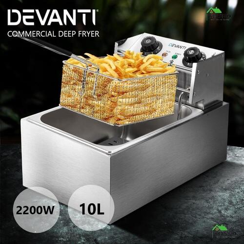 Devanti Commercial Electric Deep Fryer 10L Basket Chip Cooker Stainless Steel