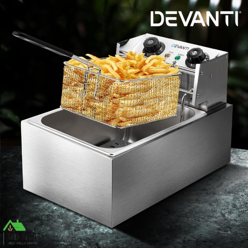 RETURNs Devanti Commercial Electric Deep Fryer 10L Basket Chip Cooker Stainless Steel