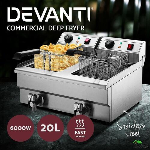 Devanti Commercial Electric Deep Fryer Twin Frying Basket Chip Cooker Countertop