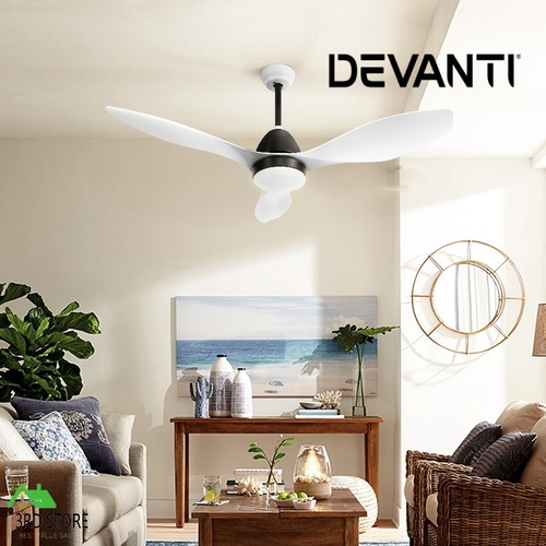Devanti Ceiling Fan Light Remote Control Ceiling Fans White 48'' 3 Blades