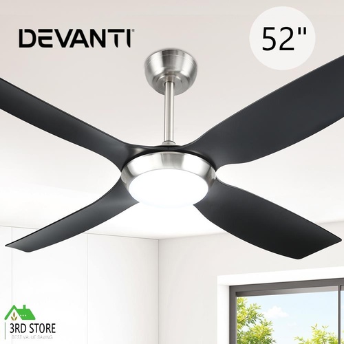 Devanti 52'' Ceiling Fan DC Motor w/Light w/Remote Black