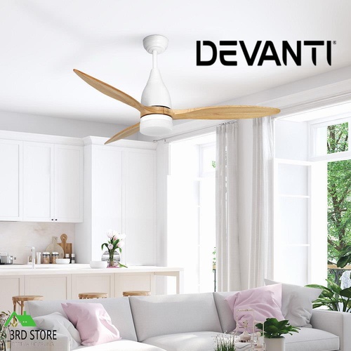 Devanti 52'' Ceiling Fan LED Light Remote Control Wooden Blades Timer 1300mm