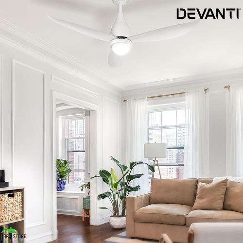 Devanti Ceiling Fan DC Motor LED Light Remote Control Ceiling Fans 52'' White