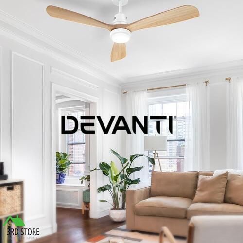 Devanti 52'' Ceiling Fan LED Light Remote Control Wooden Blades Timer Fans