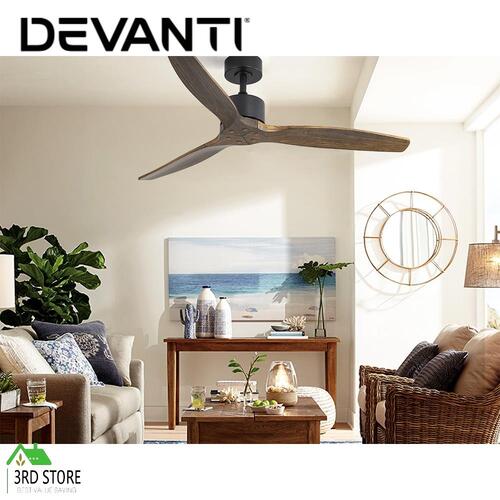 Devanti 52'' Ceiling Fan With Remote Control Fans 3 Wooden Blades Timer 1300mm