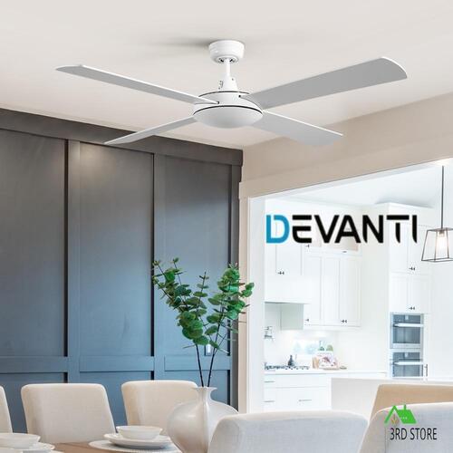 Devanti 52'' Ceiling Fan Wooden Blades Fans with Remote Control Timer White