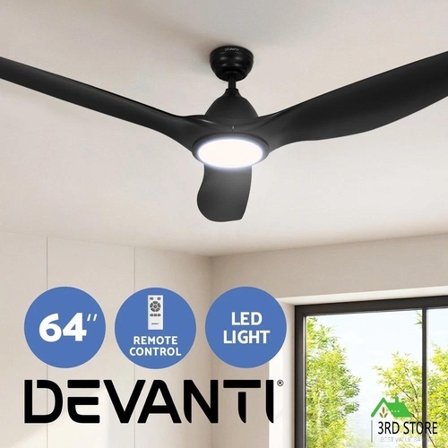 Devanti 64 Inch Ceiling Fan DC Motor w/Light w/Remote - Black