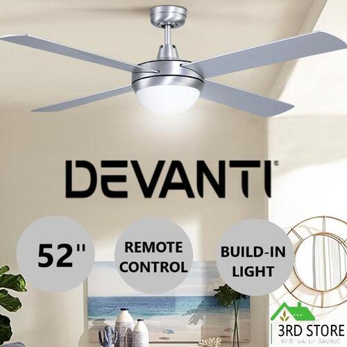 Devanti 52'' Ceiling Fan Fans Light Remote Control Fans 130cm 4 Blades Aluminum