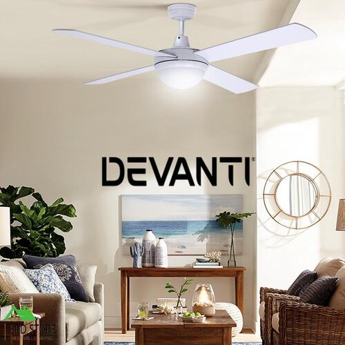 Devanti 52" Ceiling Fan With Light Remote Control Fans 1300mm 4 Blades White