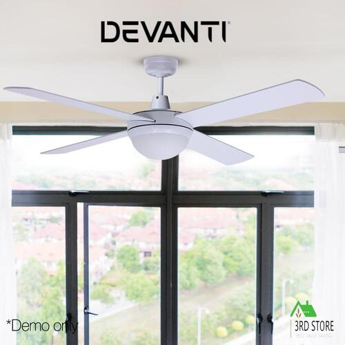 Devanti 52" Ceiling Fan With Light Remote Control Fans 1300mm 4 Blades White