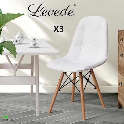RETURNs Levede 3x Retro Dining Chairs Leather Padded Seat Home Office Cafe Chair