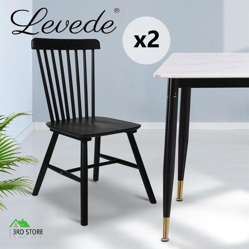 RETURNs Levede 2x Dining Chairs Kitchen Table Chair Natural Wood Cafe Lounge Seat Black