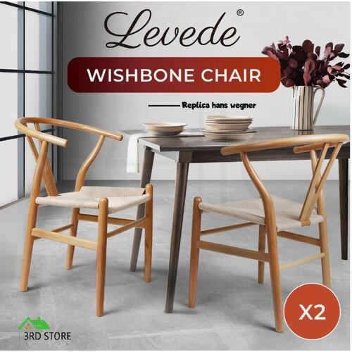 Levede 2x Dining Chairs Wooden Hans Wegner Chair Wishbone Chair Cafe Lounge Seat