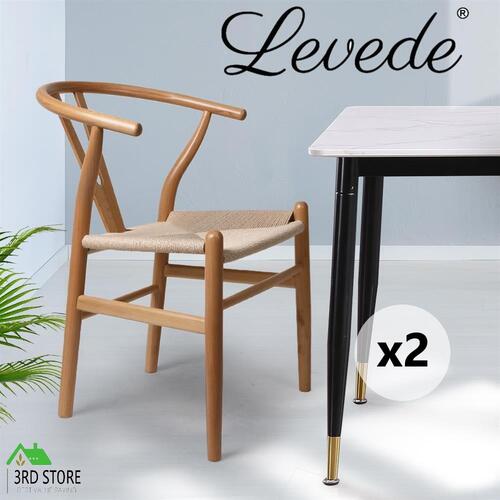 Levede 2x Dining Chairs Wooden Hans Wegner Chair Wishbone Chair Cafe Lounge Seat