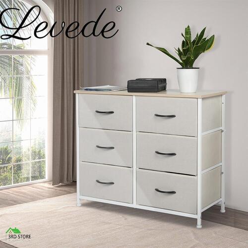 Levede Storage Cabinet Tower Chest of Drawers Dresser Tallboy 6 Drawer Beige