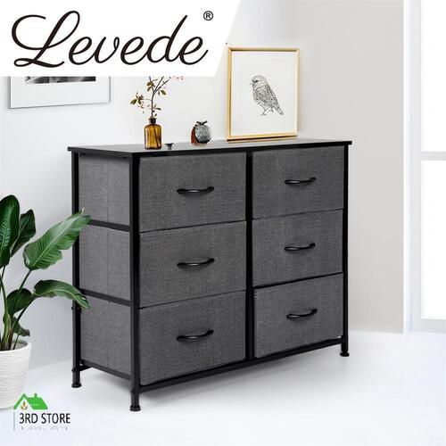 Levede Storage Cabinet Tower Chest of Drawers Dresser Tallboy 6 Drawer Dark Grey