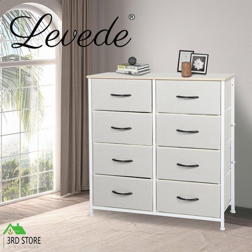 Levede Storage Cabinet Tower Chest of Drawers Dresser Tallboy 8 Drawer Beige