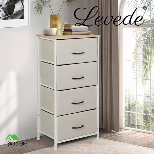 Levede Chest of Drawers Storage Cabinet Tower Dresser Tallboy 4 Drawer Beige