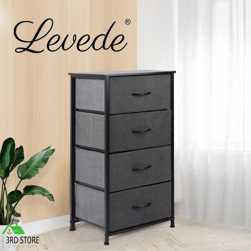 Levede Storage Cabinet Tower Chest of Drawers Dresser Tallboy 4 Drawer Dark Grey