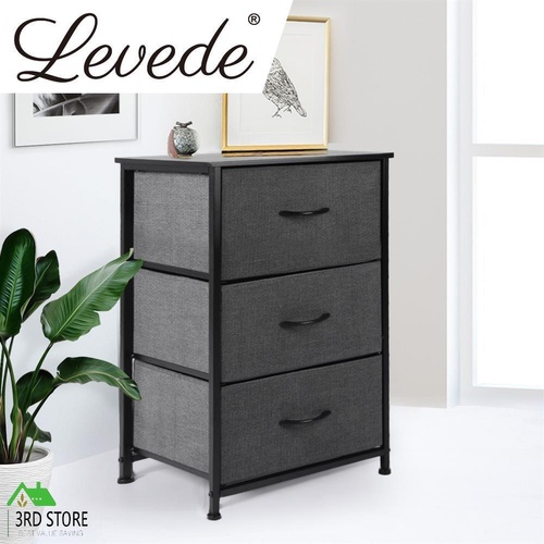Levede Storage Cabinet Tower Chest of Drawers Dresser Tallboy 3 Drawer Dark Grey